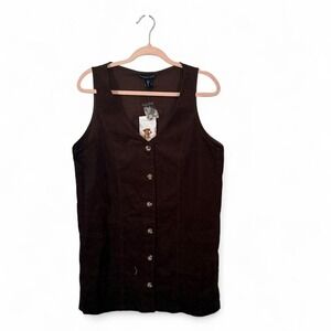 Sincerely Jules Brown Corduroy Button Front Vest  Dress Women's Large